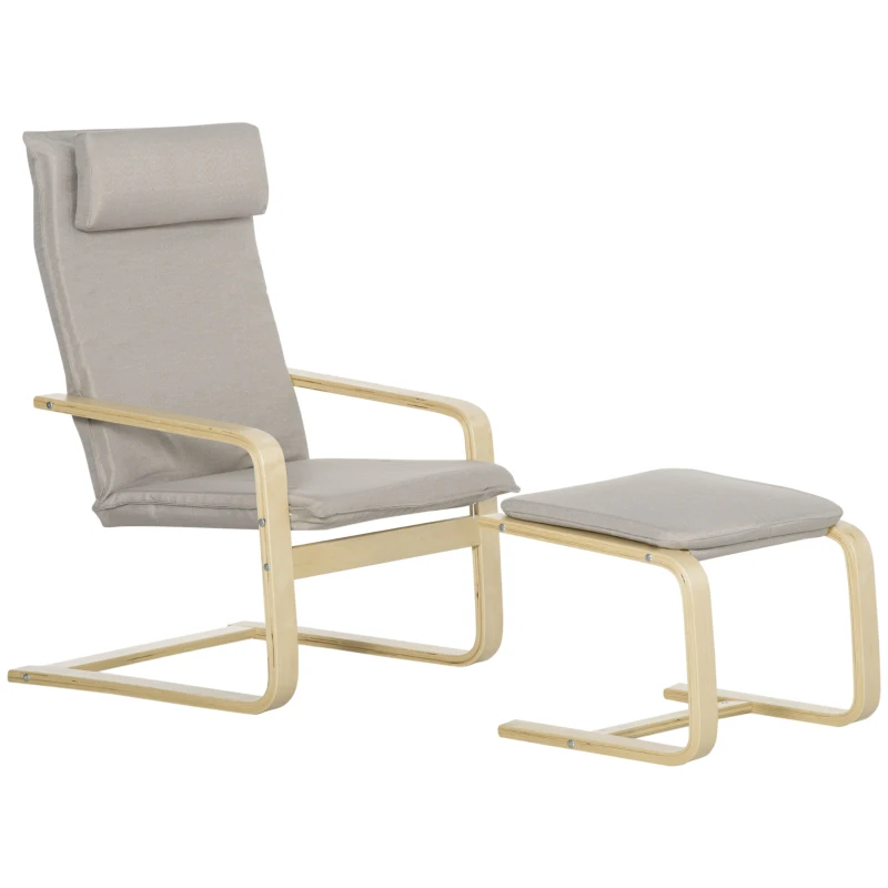 HOMCOM Fauteuil relax avec repose-pieds et coussin appui-tête - bois et tissu effet lin - dim. 67I x 69P x 100H cm - gris