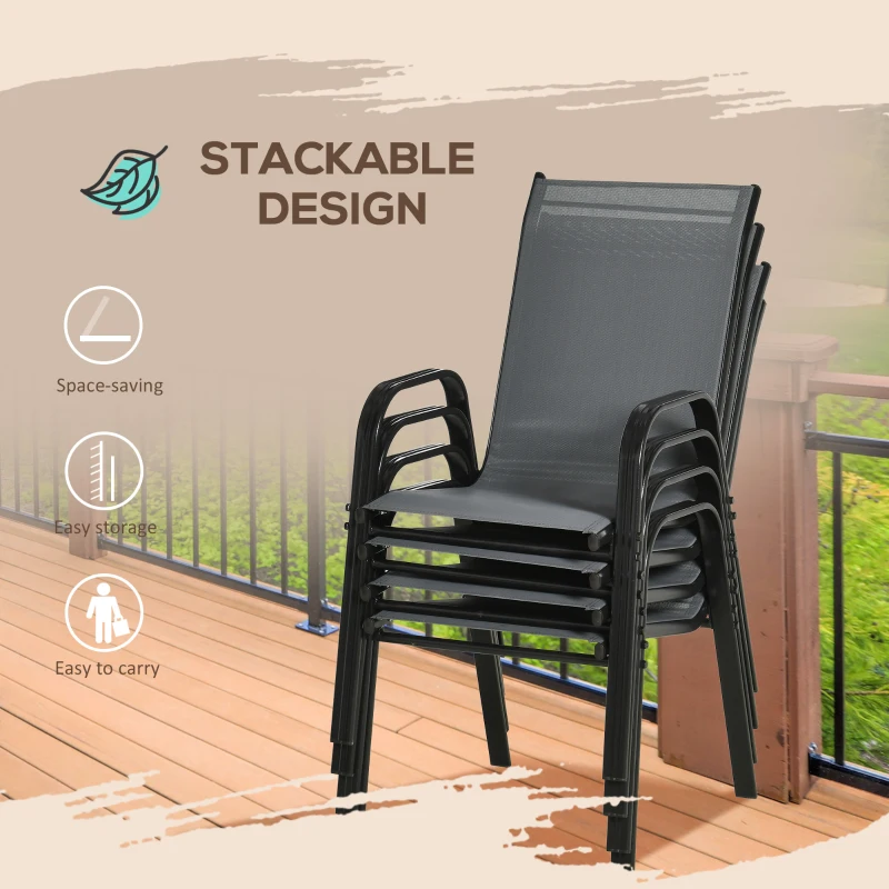 Outsunny Set of Four Stackable Mesh Seat Chairs - Dark Grey