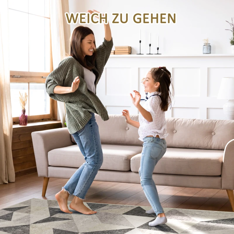 HOMCOM Teppich mit geometrischen Formen, Vliesbeschichtung, 120 x 170 cm x 0,6 cm, Dunkelgrau + Hellgrau