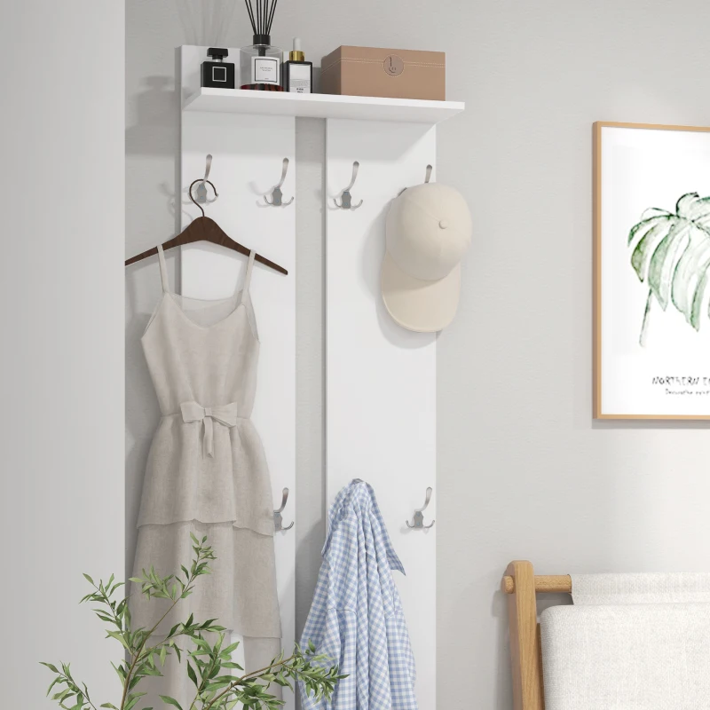 HOMCOM Perchero para Recibidor de Pared con 8 Ganchos y Estante para Entrada Pasillo 55x21,3x170 cm Blanco