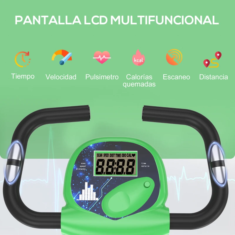 HOMCOM Bicicleta Estática Plegable con Resistencia Magnética Asiento con Altura Ajustable y Pulsómetro 43x97x109 cm Verde