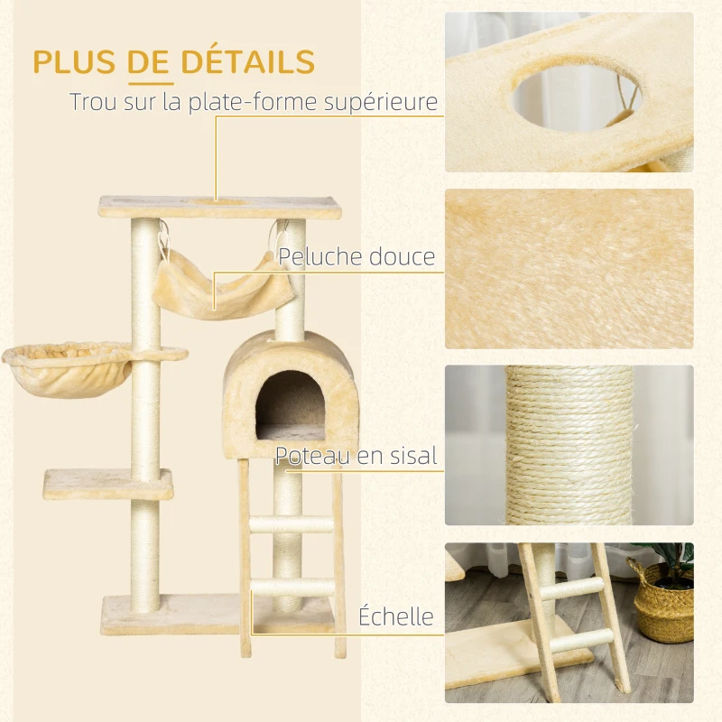 PawHut Arbre à chat griffoir arbre à grimper stable à plusieurs niveaux centre d'activités hauteur 98 cm beige