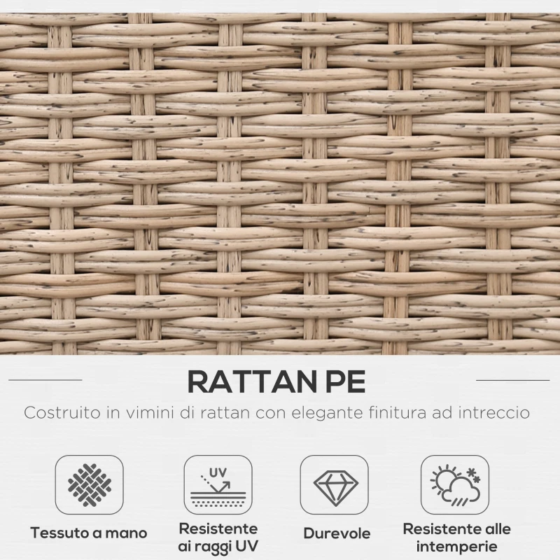 Outsunny Set da Giardino 4 Pezzi in Rattan, Divano Angolare con Cuscini e Tavolini, Nero e Marrone chiaro