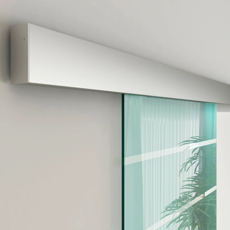 HOMCOM Porta Scorrevole Interna in Vetro Smerigliato e Satinato con Binario B1 e Maniglia per Bagno Cucina Studio Vetro 205x 90x 0,8cm