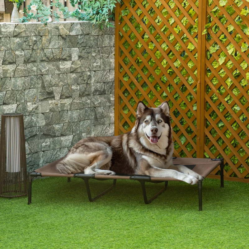 PawHut Hundebett, faltbar, Outdoor-Hundebett, erhöhter Stand, 122 cm x 92 cm x 23 cm,  Kaffee-Braun + Schwarz