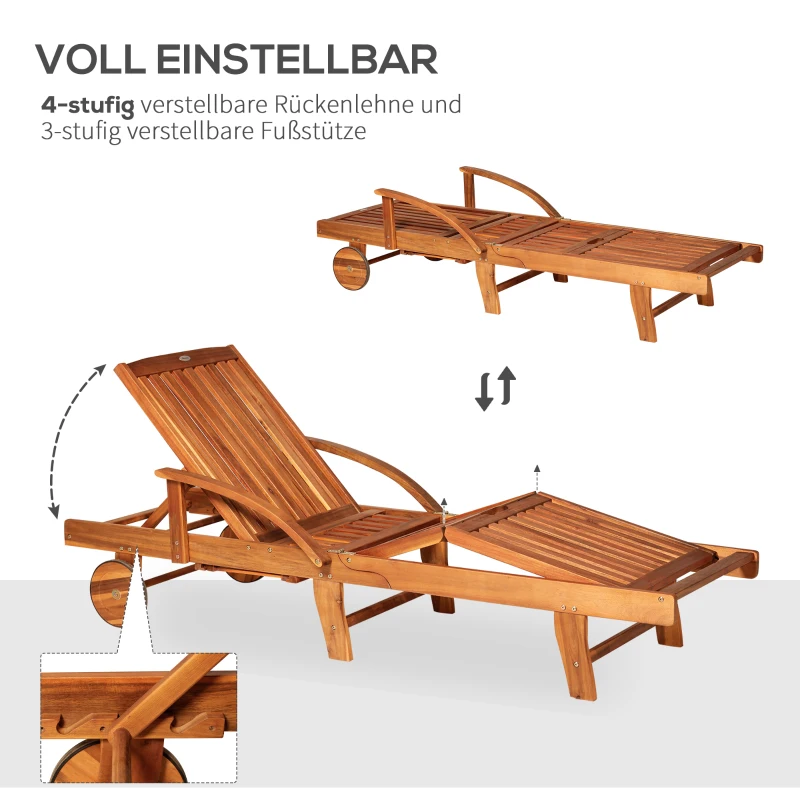 Outsunny Gartenliege Sonnenliege Liegestuhl Gartenmöbel klappbar verstellbar Tannenholz Natur 195 x 70 x 56-88 cm