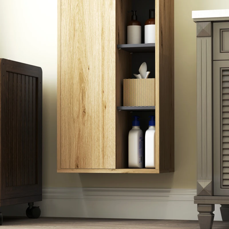 HOMCOM Columna de Baño de Pared Armario de Baño con Compartimentos Abiertos y 2 Puertas 40x24x141,5 cm Natural
