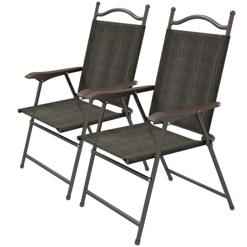 Outsunny Set of Two Folding Garden Chairs, with Fabric Mesh Seats - Dark Brown