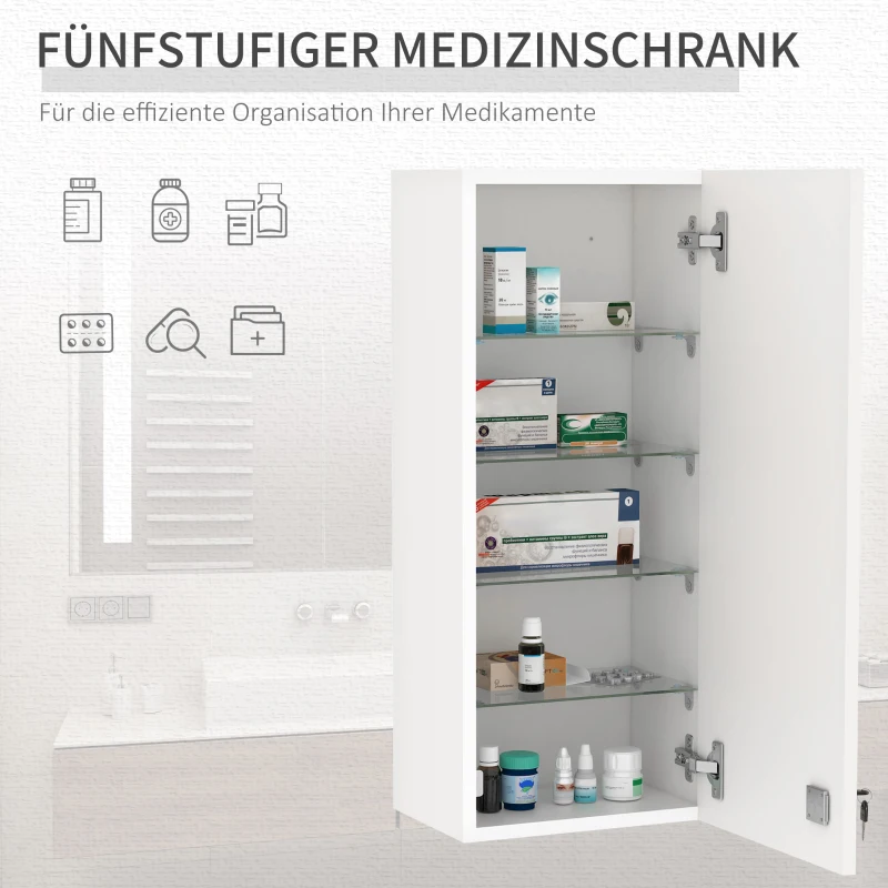 Kleankin Medizinschrank Arzneischrank Wandschrank Hängeschrank mit verstellbarer Ablage Erste-Hilfe-Kreuz abschließbar für Badezimmer Küche Flur Weiß 30x20x70 cm