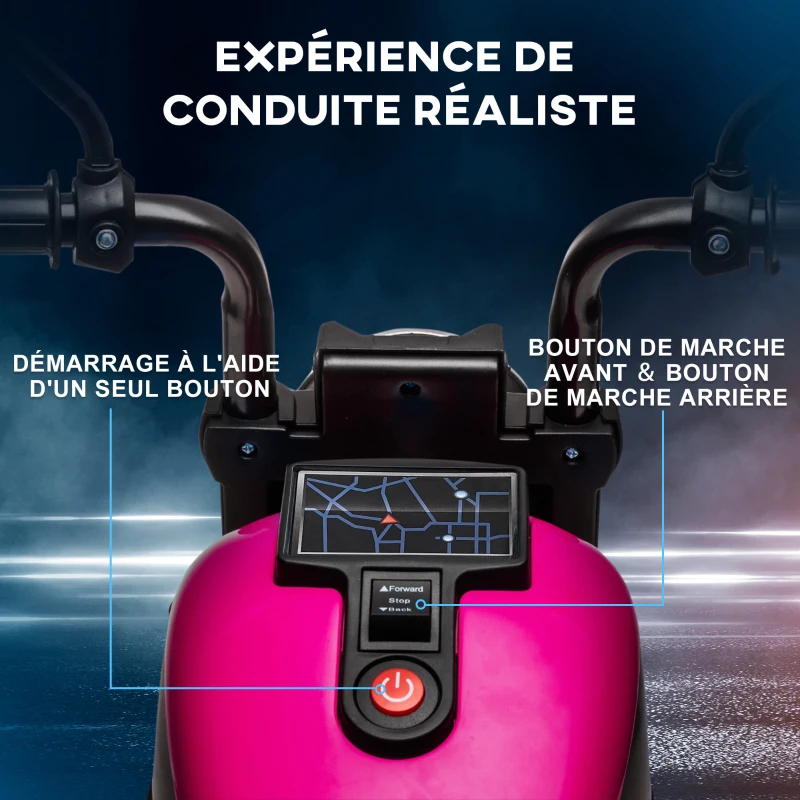 HOMCOM Moto électrique pour enfants 3 km/h 6V avec phare LED 2 roues d'entraînement de 18 à 36 mois avec moteur puissant rose