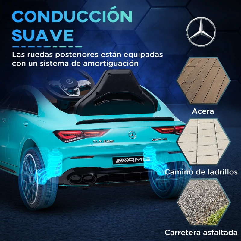 AIYAPLAY Coche Eléctrico para Niños de +3 Años Mercedes-benz AMG CLA 45 con Batería 12V Mando a Distancia Faros Música Azul