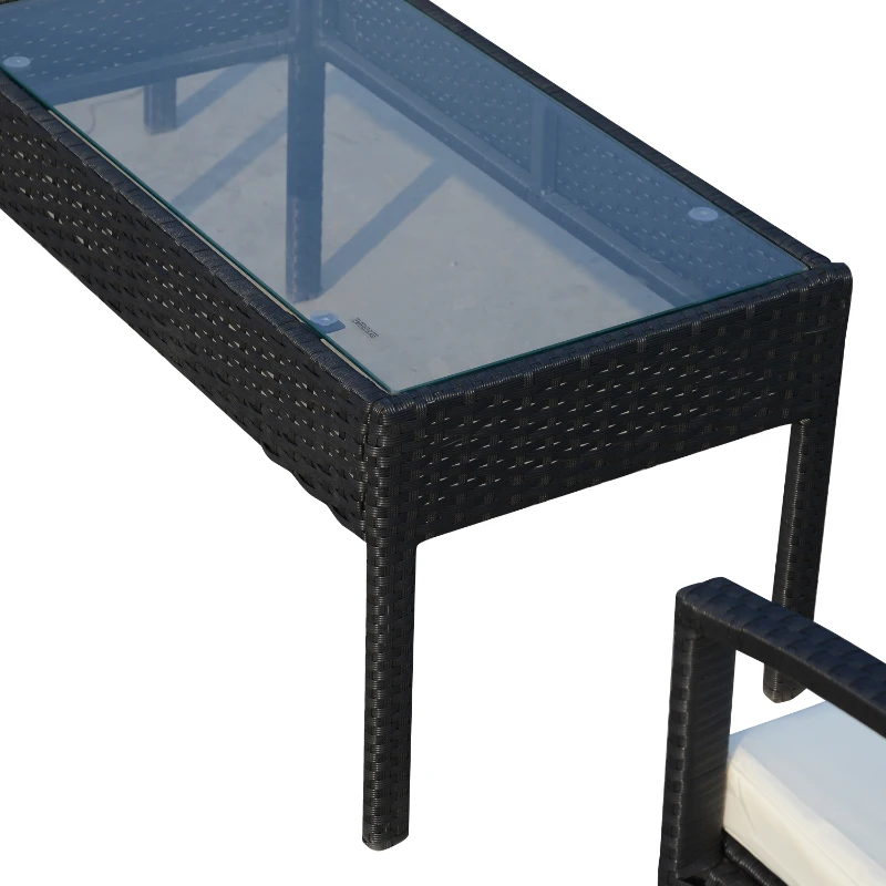 Outsunny Conjunto de Muebles Ratán Jardín Terraza 4 Plazas 4 Plazas 1 Mesa de Café 2 Sillones 1 Banco con Cojín Marco Metal