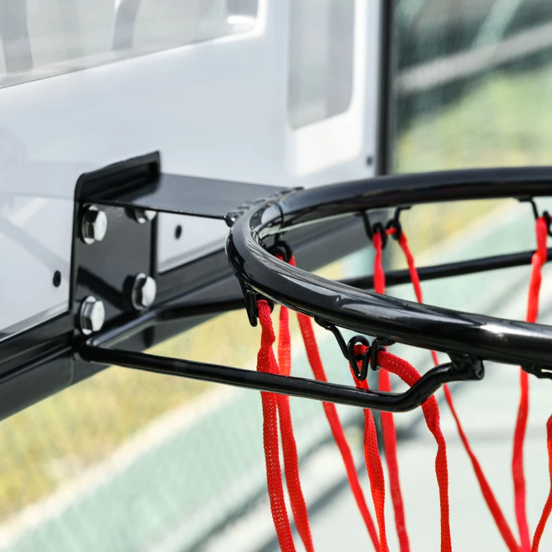 HOMCOM Panier de basket extérieur pour Bord de Piscine Poteau Panneau, Base de lestage sur roulettes Hauteur de l'arceau réglable 1,1-1,3 m Noir Blanc