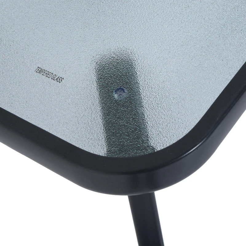 Outsunny Mesa Auxiliar de Cristal Templado Cuadrada Bordes Redondeados Mesita Café  para Patio Terraza Balcón Negro y Transparente 68,5x68,5x84 cm