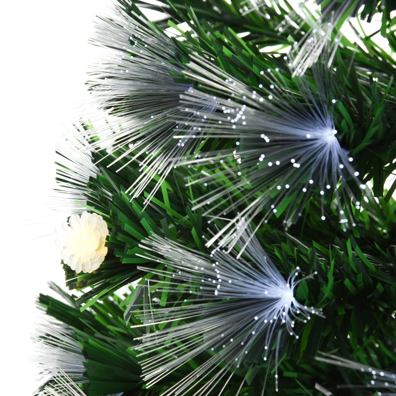HOMCOM Albero di Natale Artificiale 120cm con Luci Incorporate e 130 Rami, Albero di Natale con Luci a LED e Fibre Ottiche, Base Pieghevole Rimovibile