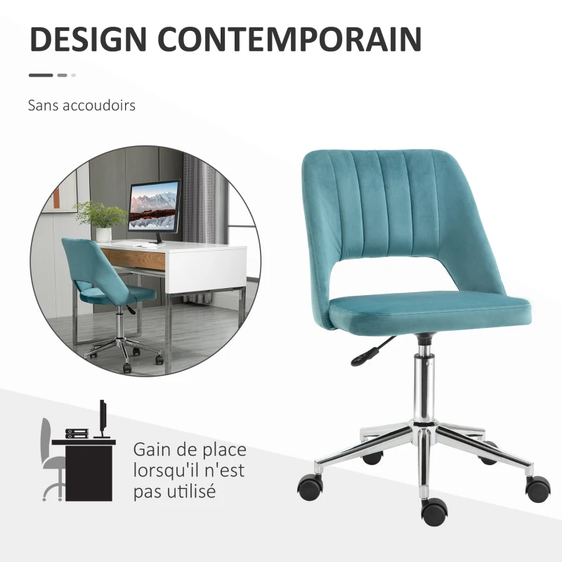Vinsetto Chaise de bureau design contemporain pivotante 360° ergonomique dossier strié aéré hauteur réglable revêtement velours 49 x 60 x 91 cm bleu