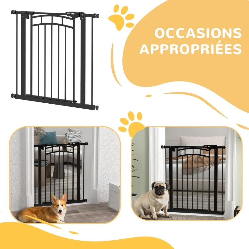PawHut Barrière de sécurité pour chien barrière d'escalier extensible double verrouillage 74-80 x 76 cm noir