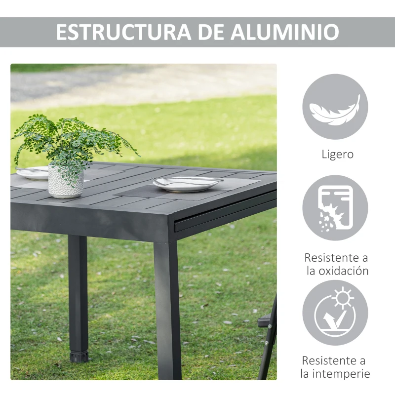Outsunny Mesa de Jardín Extensible de Aluminio Mesa de Comedor para Exterior para 4-6 Personas Carga Max. 70 kg para Patio Terraza Balcón 90-180x90x73 cm Gris