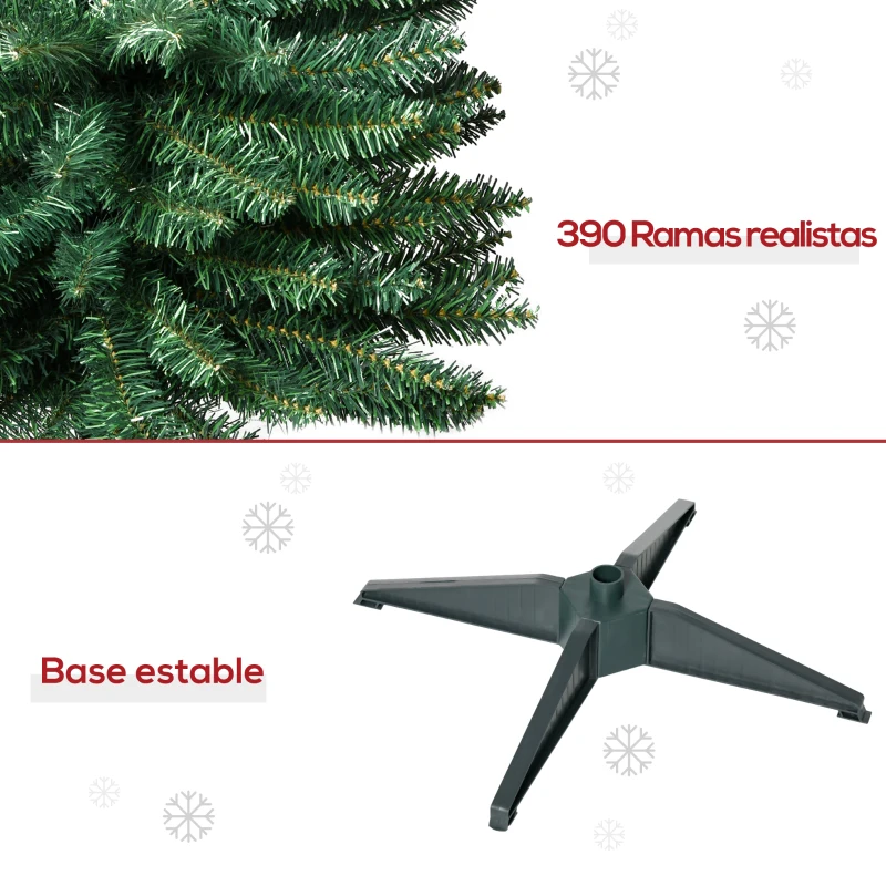 HOMCOM Árbol de Navidad 180 cm Árbol de Navidad Artificial Grande con 390 Puntas de Rama Decoración Navideña para Interiores Fácil de Montar Verde