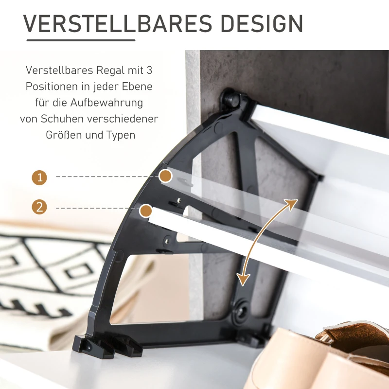 HOMCOM Schuhschrank Schuhregal Schuhbank mit 2 Kippschubladen Einfaches Design E1 Spanplatte Grau+Weiß 62,5 x 26 x 81 cm