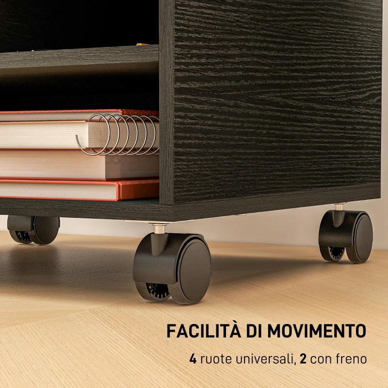 HOMCOM Mobile Porta Stampante a 2 Ripiani in Legno con Ruote per Ufficio e Studio, 47x40x22.5cm, Nero
