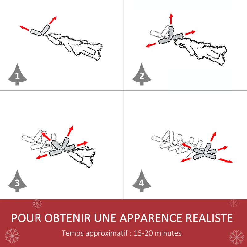 HOMCOM Sapin de Noël Artificiel Branches enneigées Ø 75 x 150H cm 554 Branches épines Imitation Nordmann Grand réalisme 41 Houx