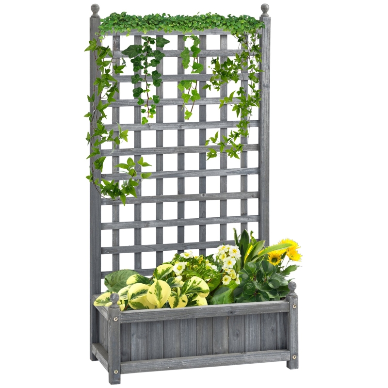 Outsunny Pflanzkasten mit Rankgitter Blumenkasten Rankkasten Rosenbogen mit  Rankhilfe fr Kletterpflanzen Garten Holz Hellgrau 64 x 28 x 120 cm |  Aosom.de