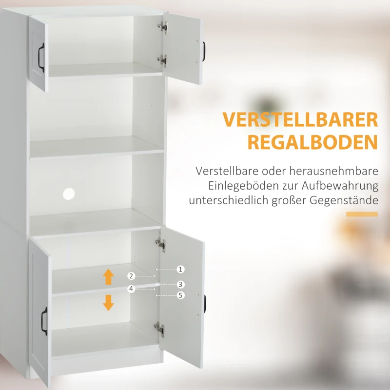 HOMCOM Küchenschrank Küchenbüffet Schrank, Landhausstil, 2 Schränke, 2 Regale, 70 cm x 40 cm x 170 cm Weiß + Schwarz(m-5)