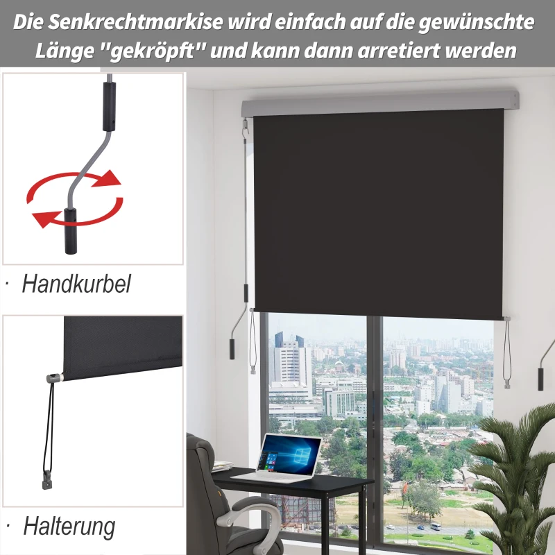 Outsunny Senkrechtmarkise Balkonmarkise Vertikalmarkise Windschutz Seitenrollo Sichtschutz mit Handkurbel Polyesterstoff+Aluminium Dunkelgrau 140 x 100 cm