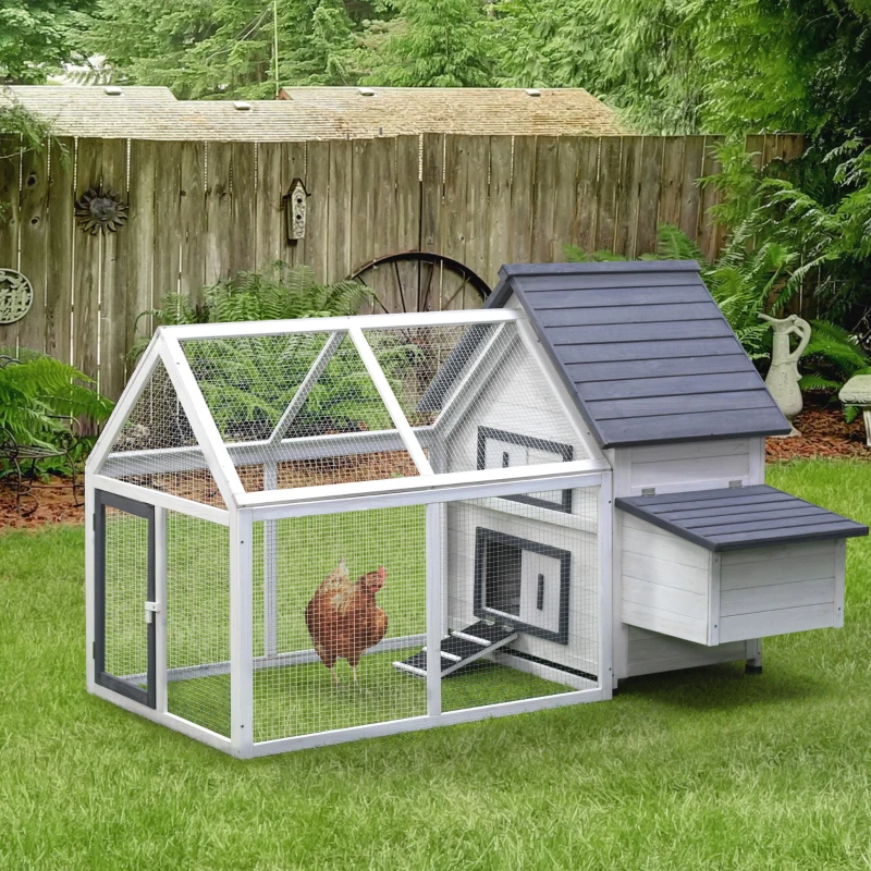 PawHut Gabbia per Galline con Corsa Tetto Impermeabile da Giardino, Pollaio per Galline Ovaiole da Esterno in Legno 166 x 124 x 112 cm