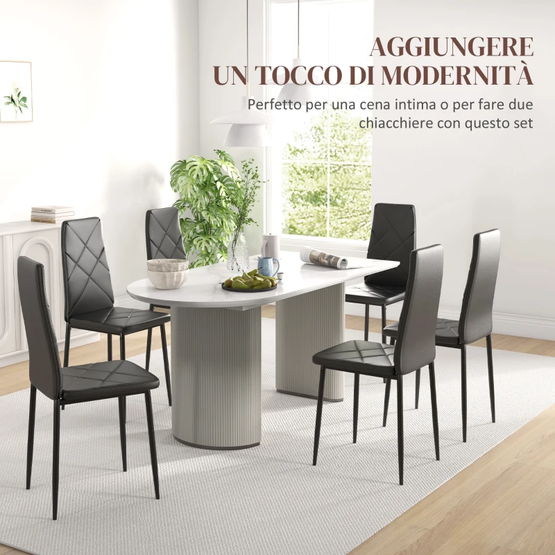 HOMCOM Set di 6 Sedie da Pranzo Moderne con Schienale Alto in Finta Pelle e Acciaio, 41x50x97 cm, Nero