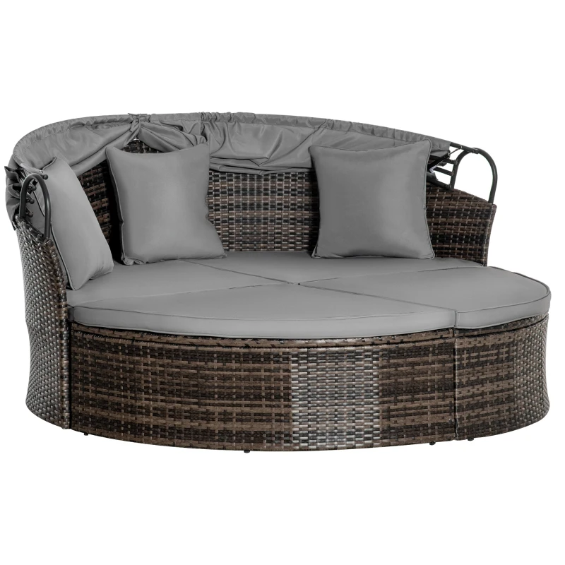 Outsunny Sonneninsel, teilbar in 2 Sofas, verstellbarer Sonnenschutz, Rattanoptik, Grau, 1,7 x 1,8 x 1,5 m