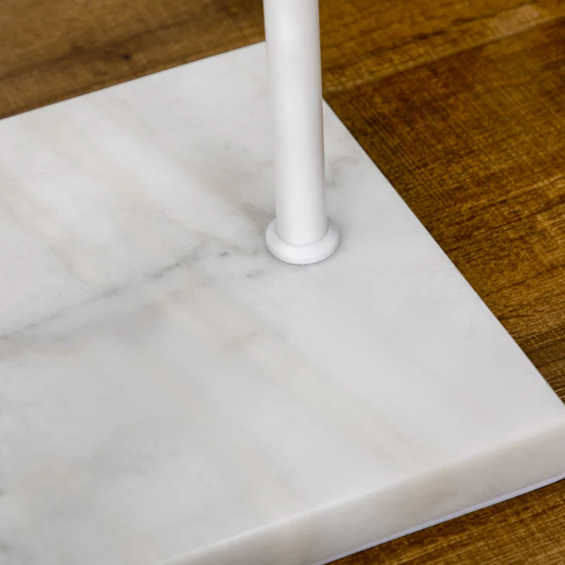HOMCOM Perchero de Pie con Base de Mármol Barra y 2 Ganchos de Metal para Dormitorio Pasillo 35x25x170 cm Blanco