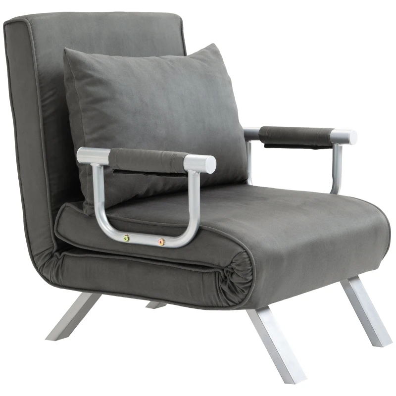 HOMCOM 4-in-1 Faux Suede Chair Bed - Grey