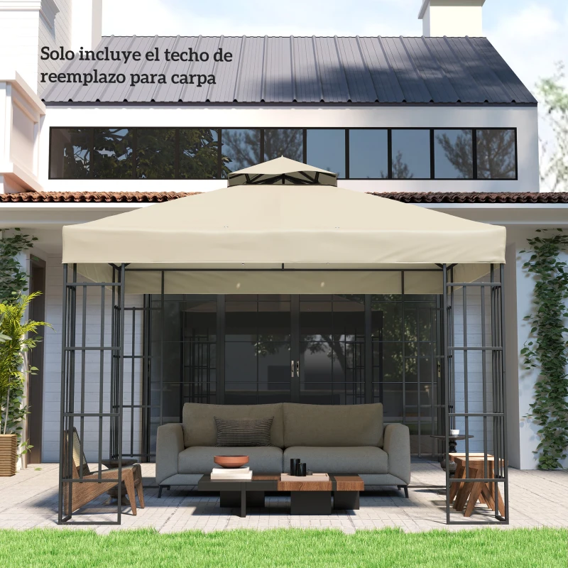 Outsunny Toldo de Recambio 3x3 m con Techo Doble con Orificios de Drenaje y Protección UPF30+ Crema Solo Toldo NO Incluye Marco