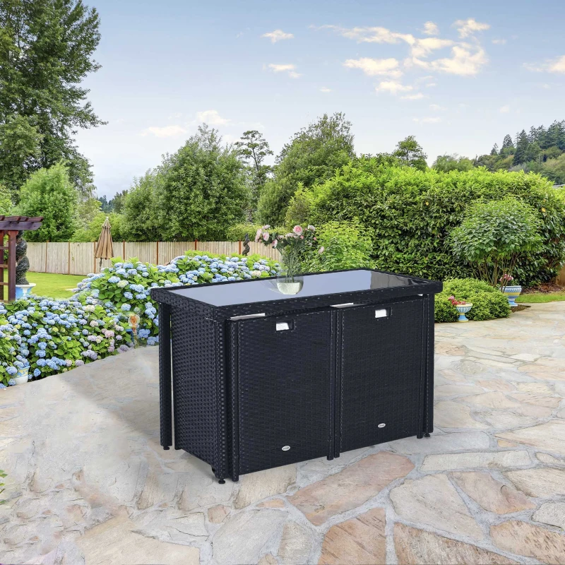 Outsunny Ensemble salon de jardin encastrable 2 fauteuils monoblocs + 2 tabourets + table basse résine tressée 4 fils coussins déhoussables crème noir