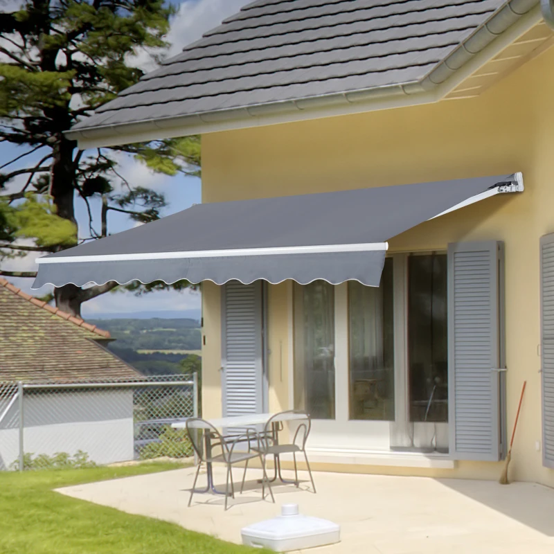 Outsunny Gelenkarmmarkise Verstellbare Klemmmarkise Terrassenmarkise 3,95 x 3m Sonnenschutz mit Kurbel, Balkonmarkise, Grau