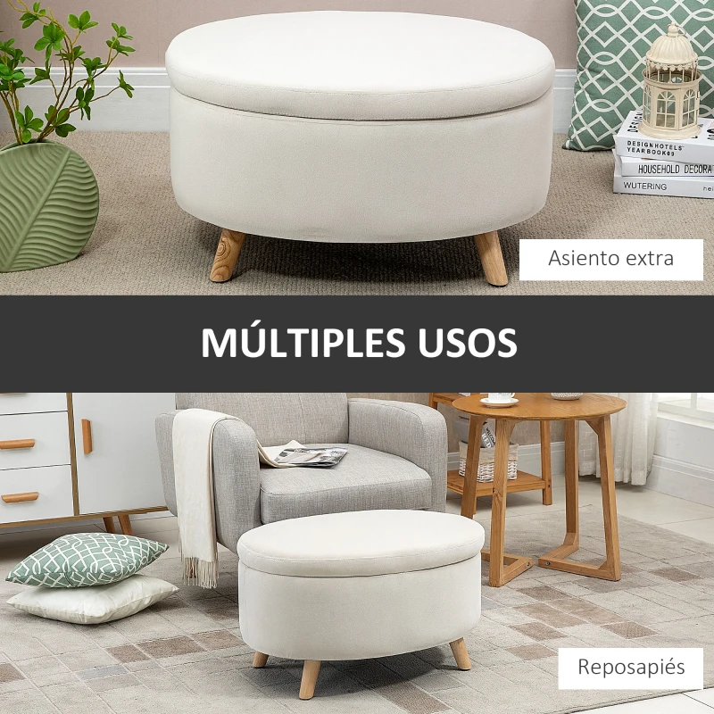 HOMCOM Otomana Puff Tapizada en Terciopelo Acolchada Taburete de Almacenaje con Tapa Extraíble y Patas de Madera para Dormitorio Salón Pasillo 71x51,5x42 cm Beige