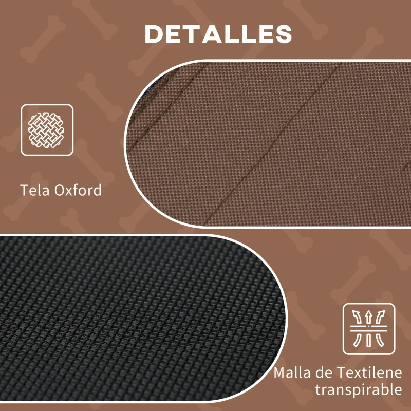 PawHut Cama Elevada para Mascotas con Toldo Extraíble Tela Transpirable para Interior y Exterior 76x61x73 cm  Marrón