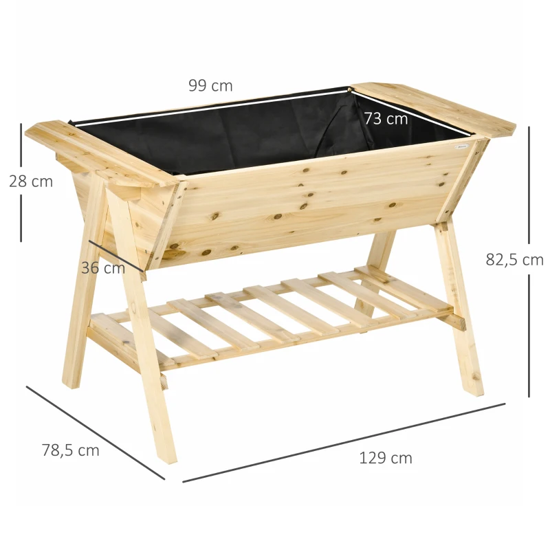 Outsunny Hochbeet Pflanzkasten Blumenkasten Blumentopf mit Abflusslöchern Vliesstoff Tannenholz Natur 129 x 78,5 x 82,5 cm