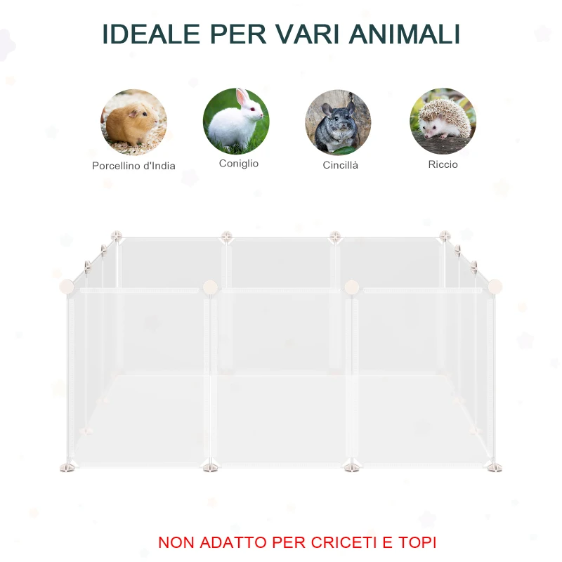 PawHut Recinto per Conigli, Cuccioli e Piccoli Animali Modulabile in Metallo e PP, 12 Pannelli da 35x45cm Bianco