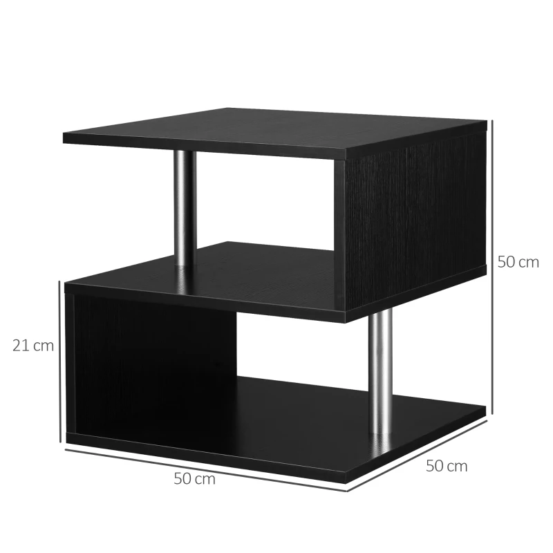 HOMCOM Beistelltisch im modernen Design, 2 Regale, 50 cm x 50 cm x 50 cm, Schwarz + Silber
