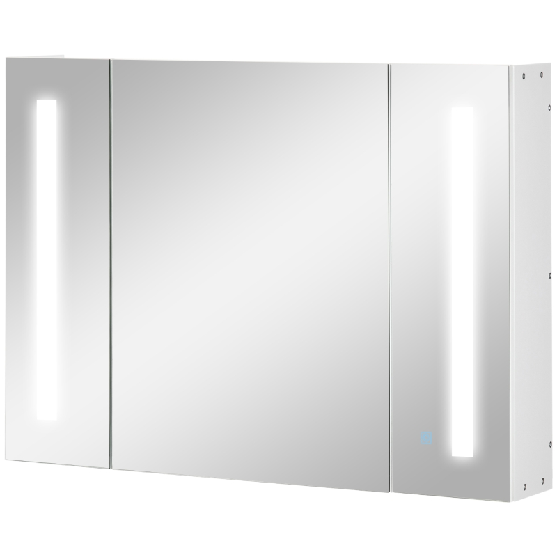 kleankin Spiegelschrank 3 Spiegeltüren LED-Lichter 90 × 15 × 65 cm Weiß