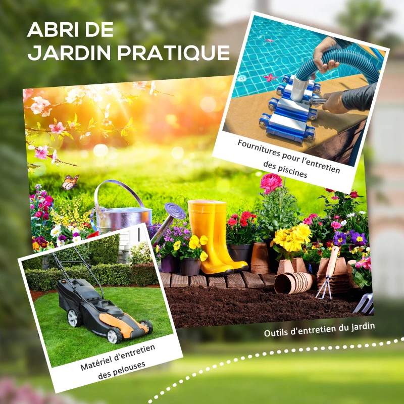 Outsunny Abri de jardin cabanon en résine polypropylène 2,12 m² - 2 portes 1 fenêtre et 1 grille d'aération, toit en pente, gris(m-4)