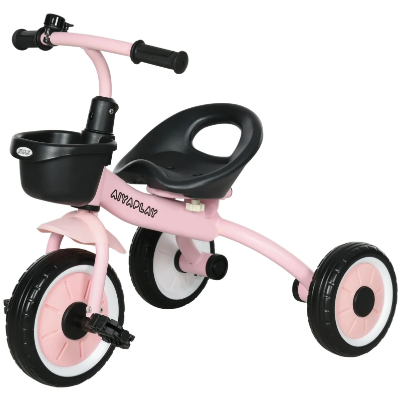 AIYAPLAY Triciclo para Niños de 2 a 5 Años Bicicleta Infantil con Asiento Ajustable Cesta Timbre y Pedales 70,5x53x58 cm Rosa