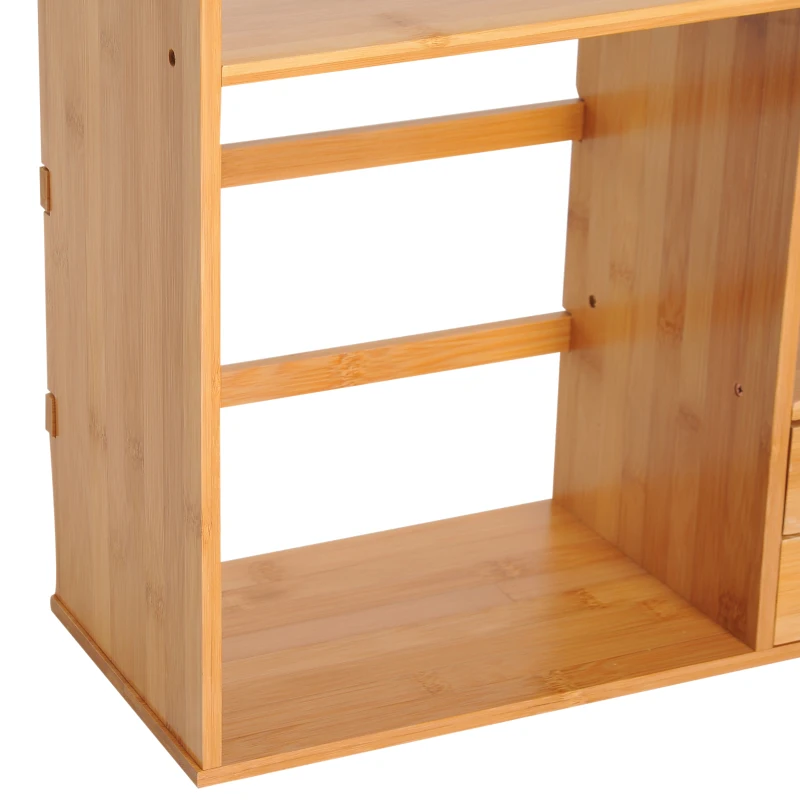 HOMCOM Organizador de Escritorio Mesa de Bambú Estantería Sobremesa Estante de Almacenamiento Multifuncional para Oficina Libros 48x19.5x46cm