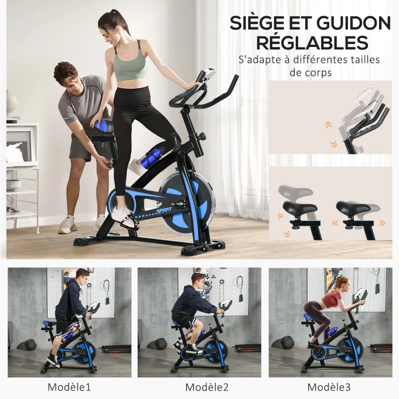 SPORTNOW Vélo d'appartement vélo de Fitness avec écran LCD multifonctions selle et guidon réglables acier noir et bleu