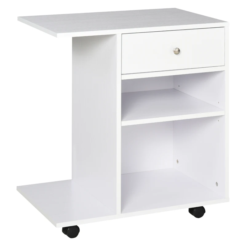 Vinsetto Support d'imprimante organiseur bureau caisson 2 niches tiroir espace CPU + grand plateau panneaux particules blanc
