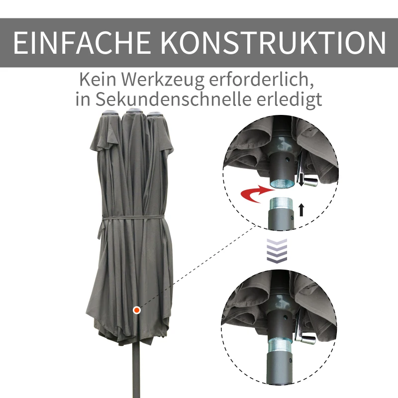 Outsunny Sonnenschirm Gartenschirm Marktschirm Doppelsonnenschirm Terrassenschirm mit Schirmständer Handkurbel Dunkelgrau Oval 460 x 270 x 240 cm