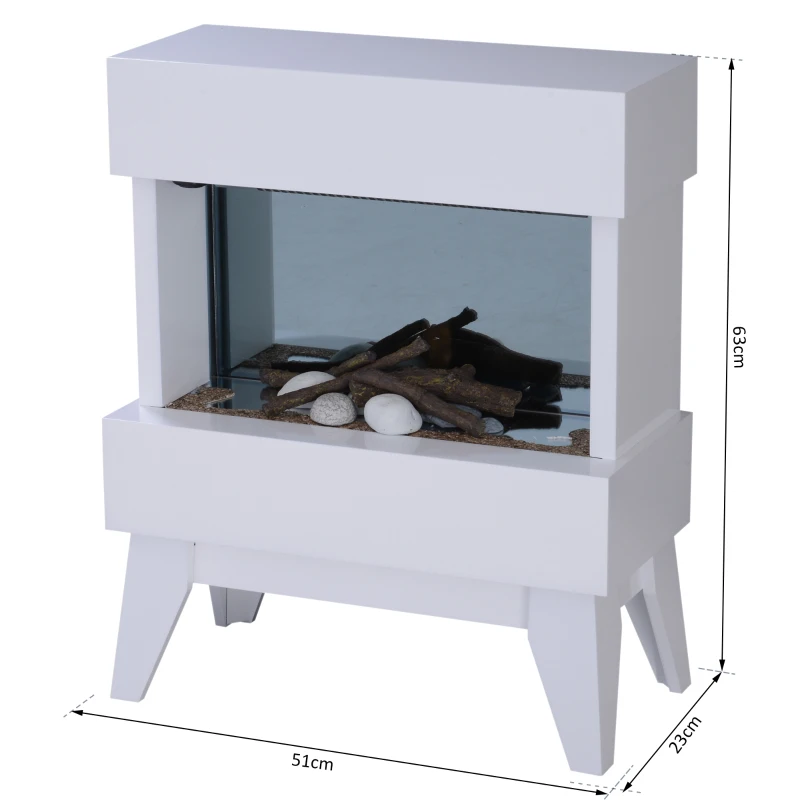 HOMCOM Cheminée électrique poêle design contemporain sur pieds effets flammes LED 3D dim. 51L x 23l x 63H cm éléments décoratifs inclus blanc